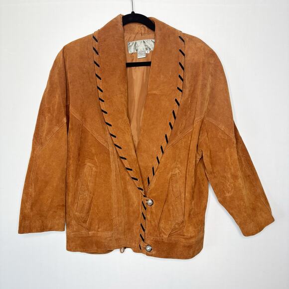 Vintage Jackets & Blazers - Vintage Western Suede Jacket Womens Size M‎ Black Contrast Stitching Festival